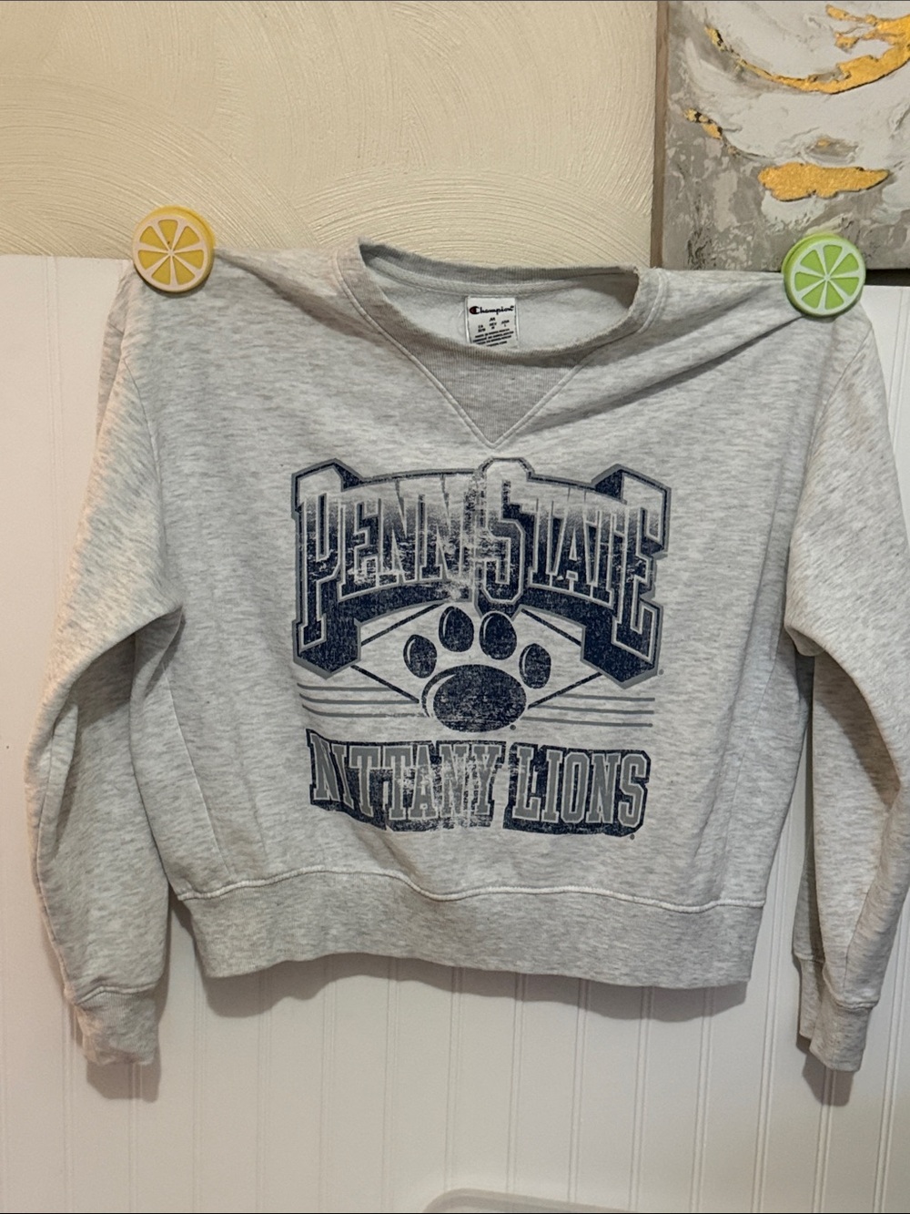 Champion Light Gray Penn State Graphic Crewneck Sweatshirt